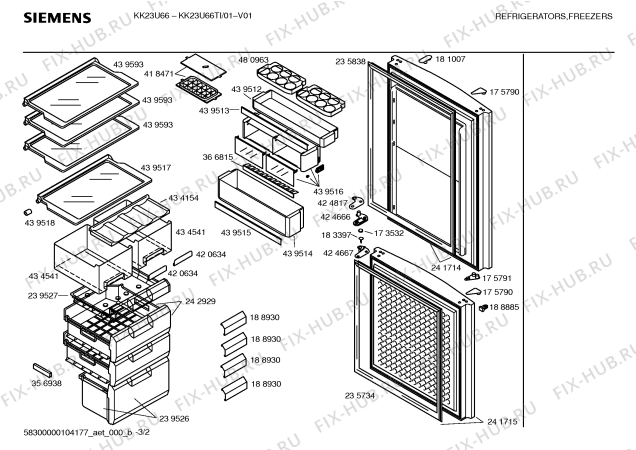 Схема №1 KK23U66TI с изображением Дверь для холодильника Siemens 00241714