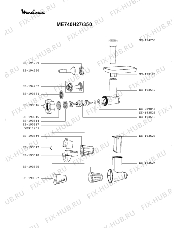 Взрыв-схема мясорубки Moulinex ME740H27/350 - Схема узла UP004801.8P4