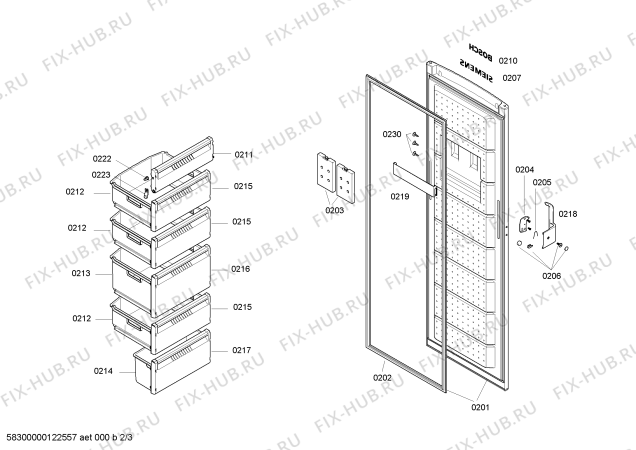 Взрыв-схема холодильника Bosch GSV26V31FF - Схема узла 02