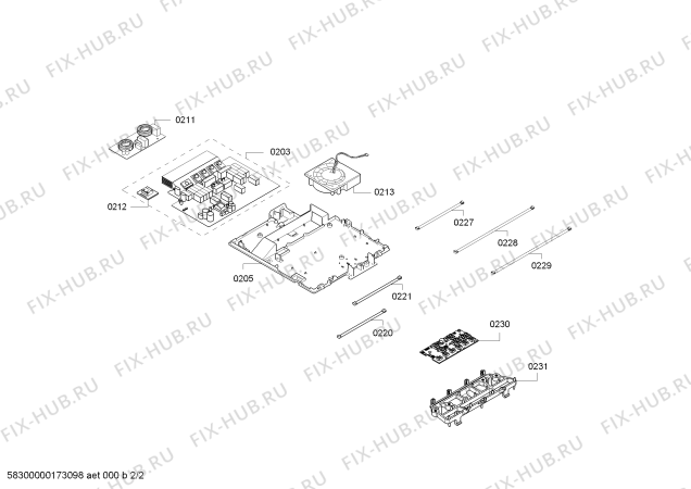 Взрыв-схема плиты (духовки) Bosch PIA645B68E IH6.1 Multiplex with plug - Схема узла 02