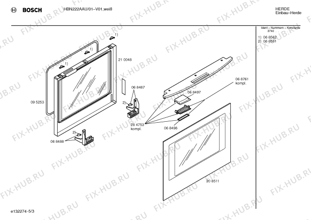 Схема №1 HBN222AGB с изображением Панель для электропечи Bosch 00287278