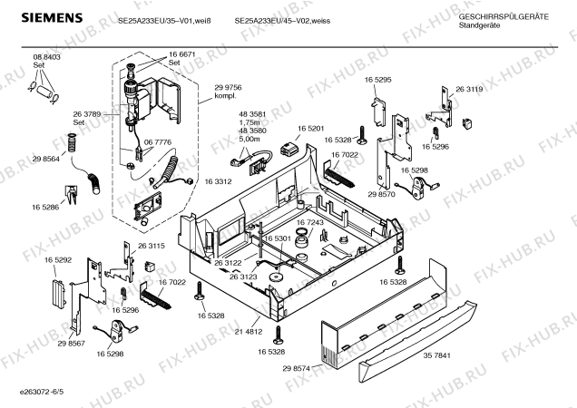 Взрыв-схема посудомоечной машины Siemens SE25A233EU - Схема узла 05