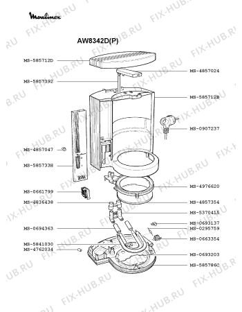 Взрыв-схема кофеварки (кофемашины) Moulinex AW8342D(P) - Схема узла 1P001724.5P2