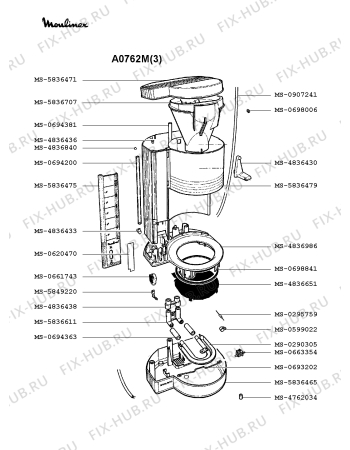 Взрыв-схема кофеварки (кофемашины) Moulinex A0762M(3) - Схема узла VP001374.7P2