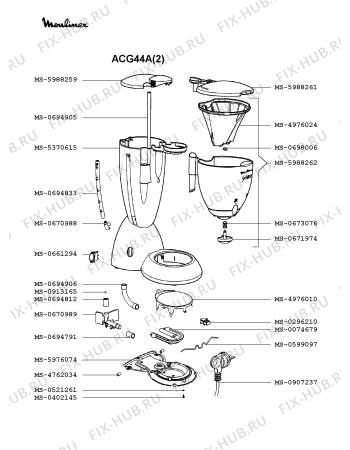 Взрыв-схема кофеварки (кофемашины) Moulinex ACG44A(2) - Схема узла Q0000100.2Q2