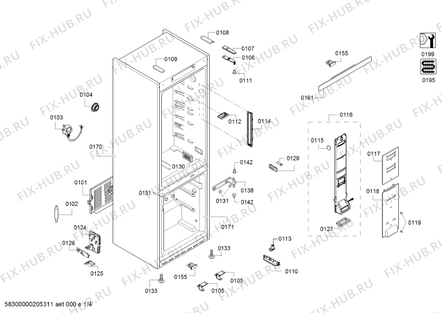 Схема №1 BD3056W3LN Profilo с изображением Дверь морозильной камеры для холодильника Bosch 00776575