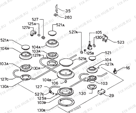 Взрыв-схема плиты (духовки) Zanussi GHR125BBV - Схема узла Functional parts 267