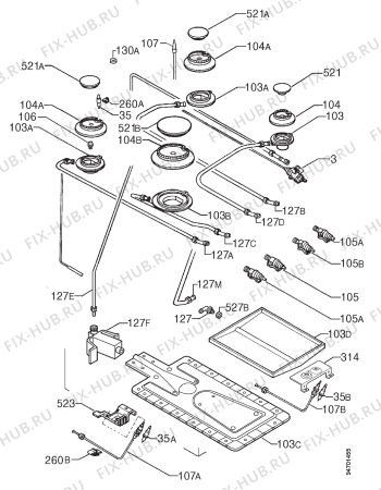 Взрыв-схема плиты (духовки) Privileg 029.258 1 - Схема узла Functional parts 267