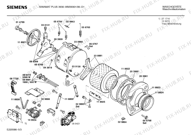 Схема №1 WM39301 SIWAMAT PLUS 3930 с изображением Панель управления для стиральной машины Siemens 00273962