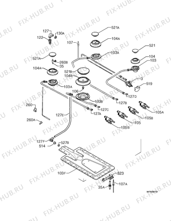 Взрыв-схема плиты (духовки) Electrolux EK6322B - Схема узла Functional parts 267