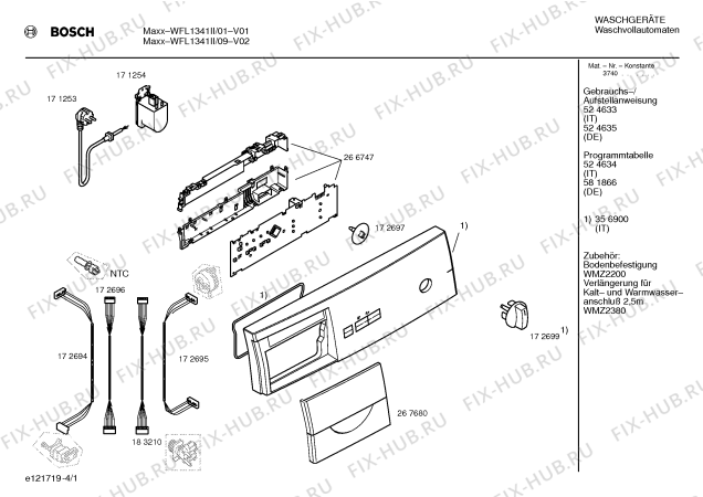 Схема №1 WFL1341II WFL1341 electronic riconoscimento carico с изображением Панель управления для стиральной машины Bosch 00356900