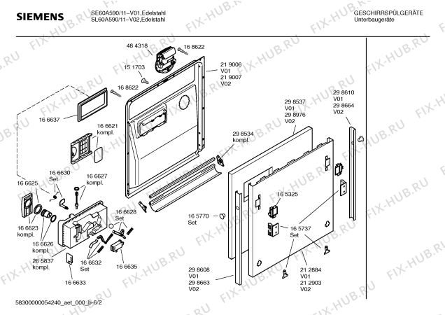 Взрыв-схема посудомоечной машины Siemens SE60A590 HiSense - Схема узла 02