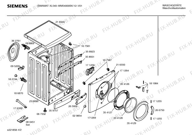 Схема №1 WM54000SK SIWAMAT XL540 с изображением Инструкция по установке и эксплуатации для стиралки Siemens 00527274