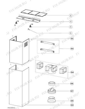 Взрыв-схема вытяжки Aeg DD6490-M - Схема узла Housing 001