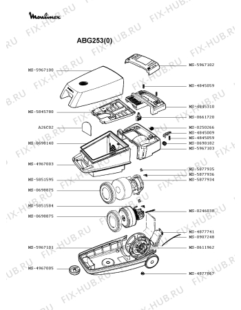 Взрыв-схема пылесоса Moulinex ABG253(0) - Схема узла ZP002329.1P2