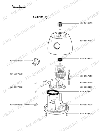 Взрыв-схема блендера (миксера) Moulinex AY47R1(0) - Схема узла 0P001389.6P2