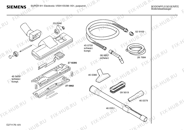 Взрыв-схема пылесоса Siemens VS91155 SUPER 911 Electronic - Схема узла 04