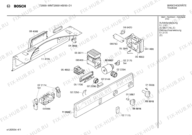 Схема №1 WMT200014B T2000 с изображением Панель для сушильной машины Bosch 00118542