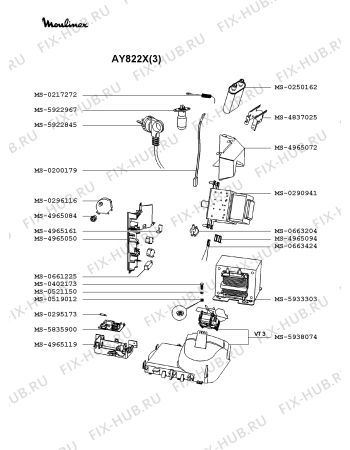 Взрыв-схема микроволновой печи Moulinex AY822X(3) - Схема узла 8P002034.8P3