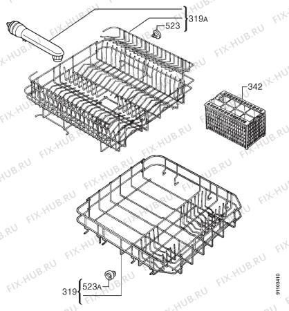Взрыв-схема посудомоечной машины Privileg 019346 6 - Схема узла Basket 160