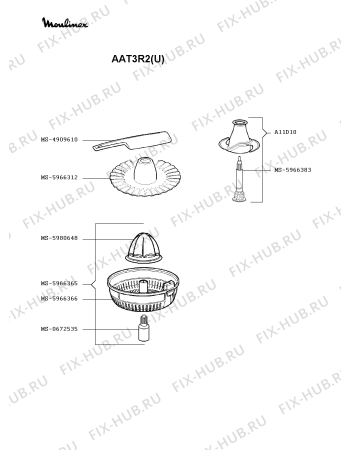 Взрыв-схема кухонного комбайна Moulinex AAT3R2(U) - Схема узла 9P002805.3P2