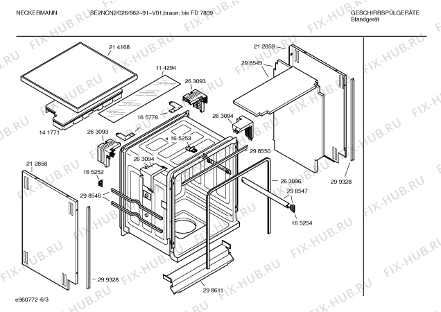 Схема №1 SE2NCN2 026/662-09 с изображением Столешница для посудомойки Bosch 00214168