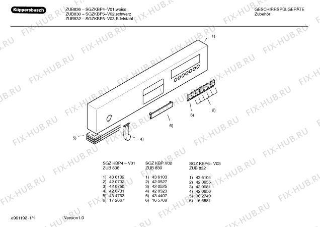 Схема №1 SGZKBP5 ZUB830 с изображением Передняя панель для посудомойки Bosch 00436103