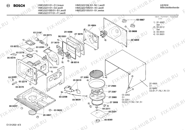 Взрыв-схема микроволновой печи Bosch HMG3201 - Схема узла 03