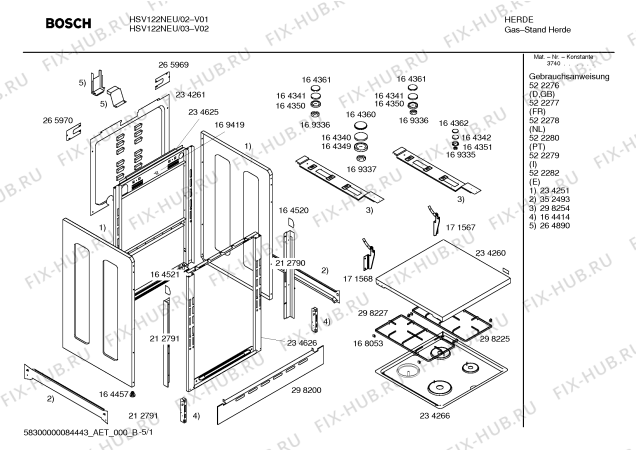 Схема №1 HSV122NEU с изображением Панель управления для духового шкафа Bosch 00214369