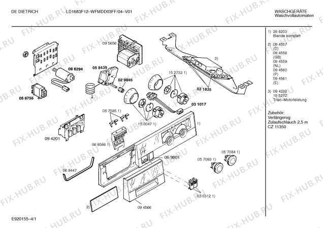 Схема №1 WFMDD03FF DE DIETRICH LD1683F12 с изображением Панель управления для стиральной машины Bosch 00288203