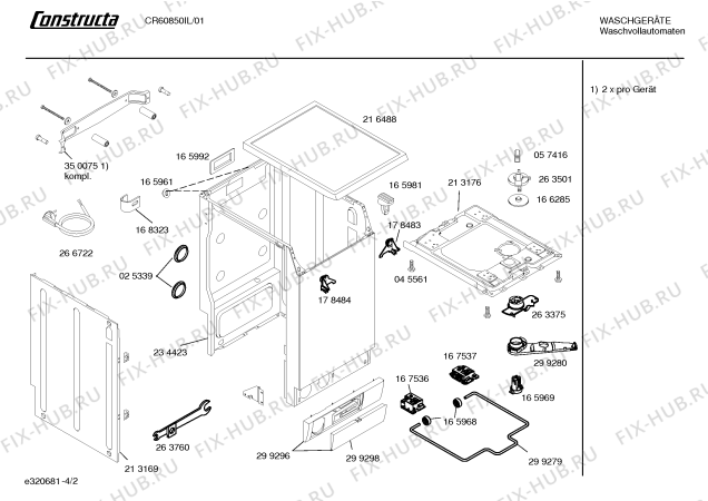 Схема №1 CR60850IL с изображением Таблица программ для стиралки Bosch 00527902