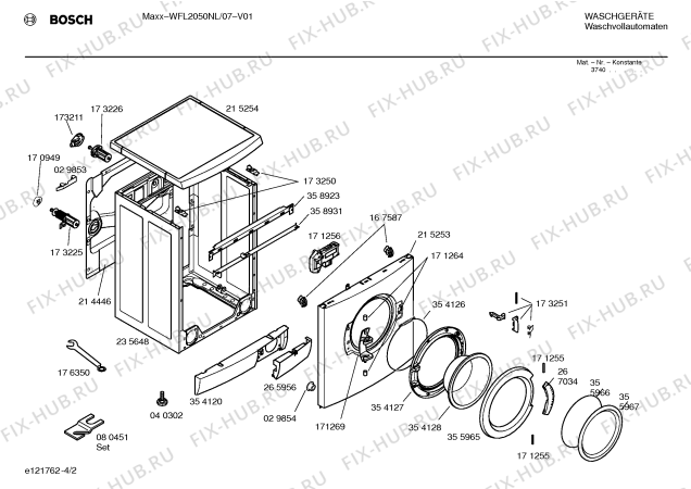 Схема №1 WFL2050NL Maxx с изображением Инструкция по установке и эксплуатации для стиралки Bosch 00526213