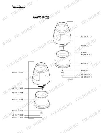 Взрыв-схема блендера (миксера) Moulinex AAW518(Q) - Схема узла 8P002488.4P2