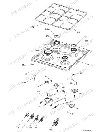 Взрыв-схема плиты (духовки) Electrolux EKG51102OW - Схема узла Hob