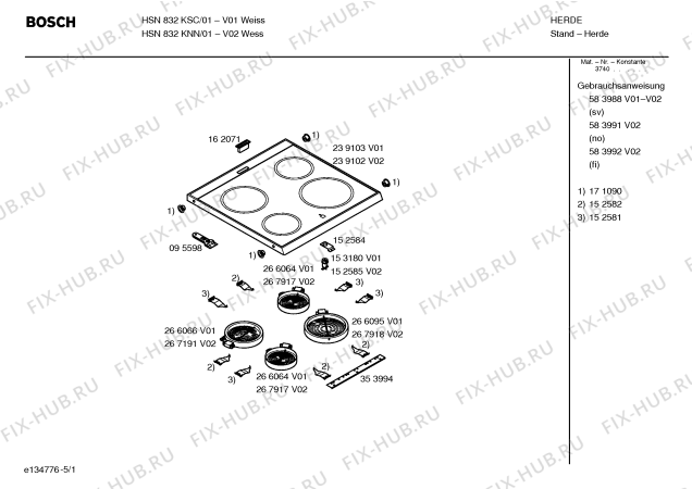 Схема №1 HSN832KNN с изображением Инструкция по эксплуатации для плиты (духовки) Bosch 00583992
