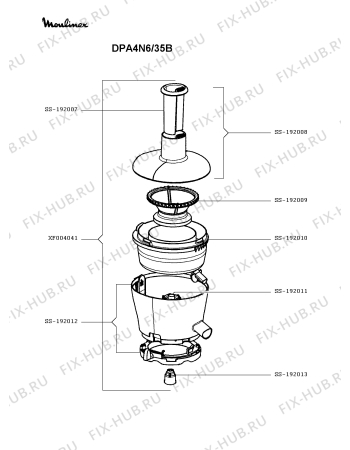 Взрыв-схема блендера (миксера) Moulinex DPA4N6/35B - Схема узла NP003616.7P2