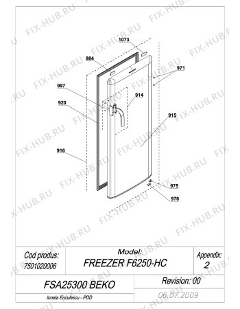 Взрыв-схема холодильника Beko BEKO FSA 25300 (7501020006) - EXPLODED VIEW DOOR FSA25300 BEKO