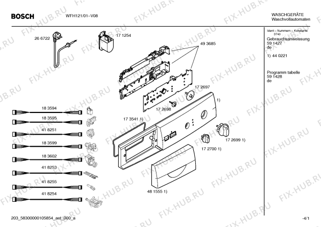 Схема №1 WFH121 Exclusiv WFH121 с изображением Панель управления для стиральной машины Bosch 00440221