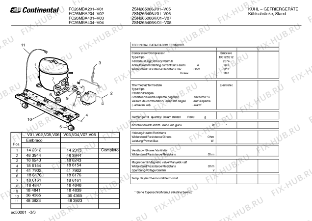 Взрыв-схема холодильника Continental ZSN265406J CONTINENTAL - Схема узла 03