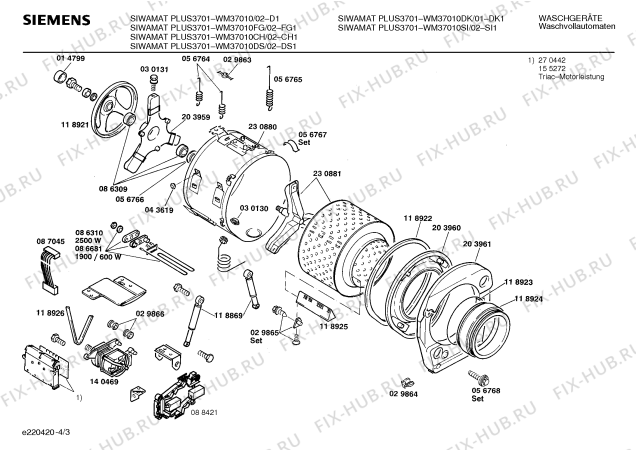 Взрыв-схема стиральной машины Siemens WM37010SI SIWAMAT PLUS 3701 - Схема узла 03