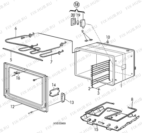 Взрыв-схема комплектующей Electrolux EK6174 - Схема узла H10 Main Oven Cavity (large)