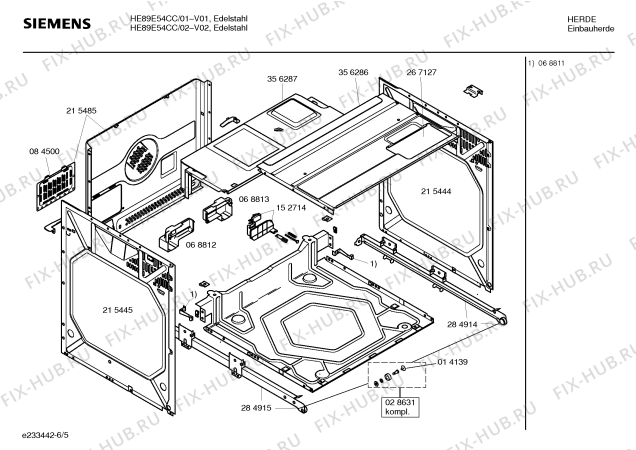 Схема №1 HE89E54CC с изображением Инструкция по эксплуатации для плиты (духовки) Siemens 00526909