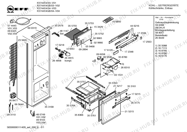 Схема №1 K5744X4 с изображением Инструкция по эксплуатации для холодильной камеры Bosch 00590392