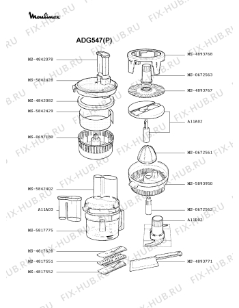 Взрыв-схема кухонного комбайна Moulinex ADG547(P) - Схема узла DP000508.9P2