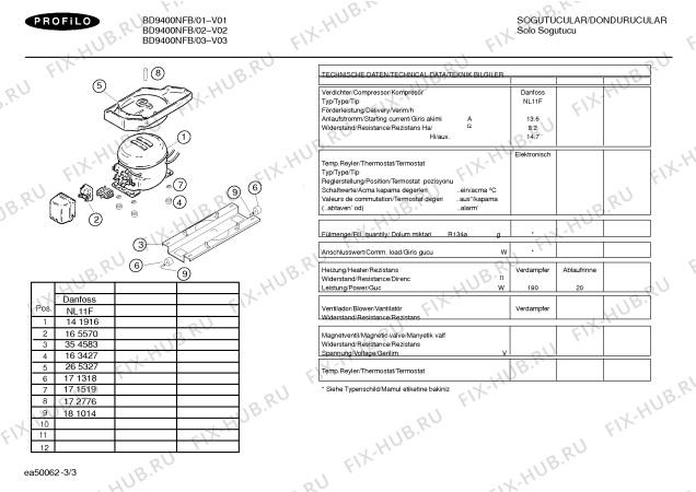 Взрыв-схема холодильника Profilo BD9400NFB - Схема узла 03