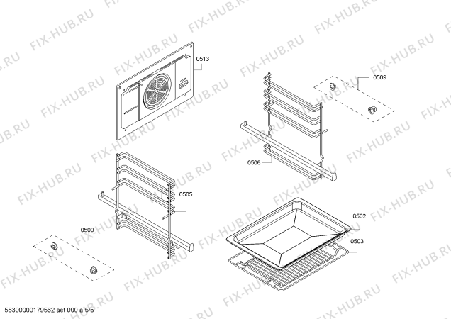 Взрыв-схема плиты (духовки) Bosch HBA23R150E H.BO.NP.L3D.IN.GLASS.B1c.X.E0_C/// - Схема узла 05