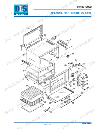 Схема №1 92ELITE Ex: BR/BL с изображением Элемент корпуса для плиты (духовки) DELONGHI 7318104600