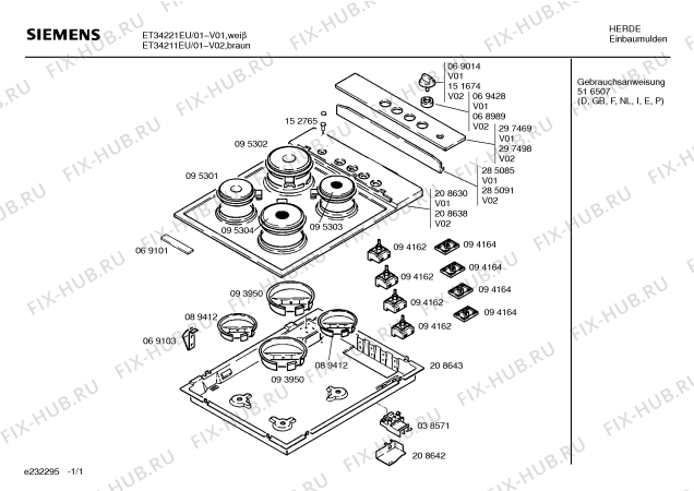 Схема №1 ET34211EU с изображением Панель для плиты (духовки) Siemens 00297498