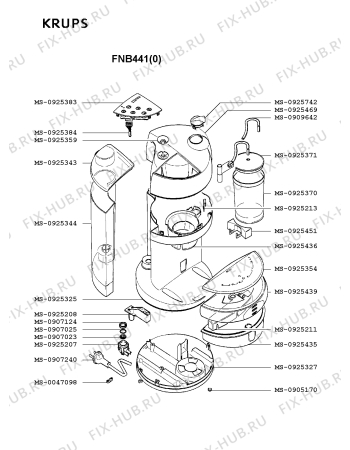 Взрыв-схема кофеварки (кофемашины) Krups FNB441(0) - Схема узла DP001884.1P4