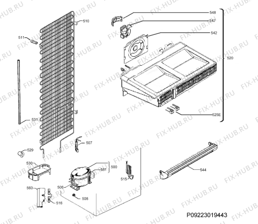 Взрыв-схема холодильника Electrolux EUE2234MHW - Схема узла Cooling system 017